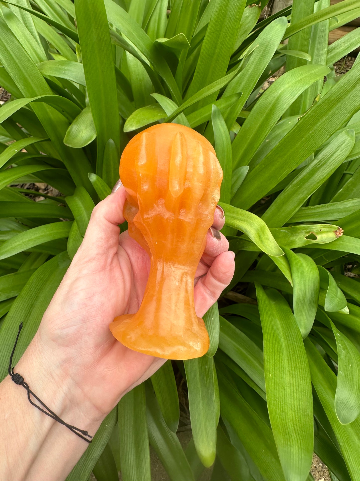 Dark ORANGE CALCITE SKULL - Genuine Crystal - Bright - Sunshine - Skull and Hand - Chunky