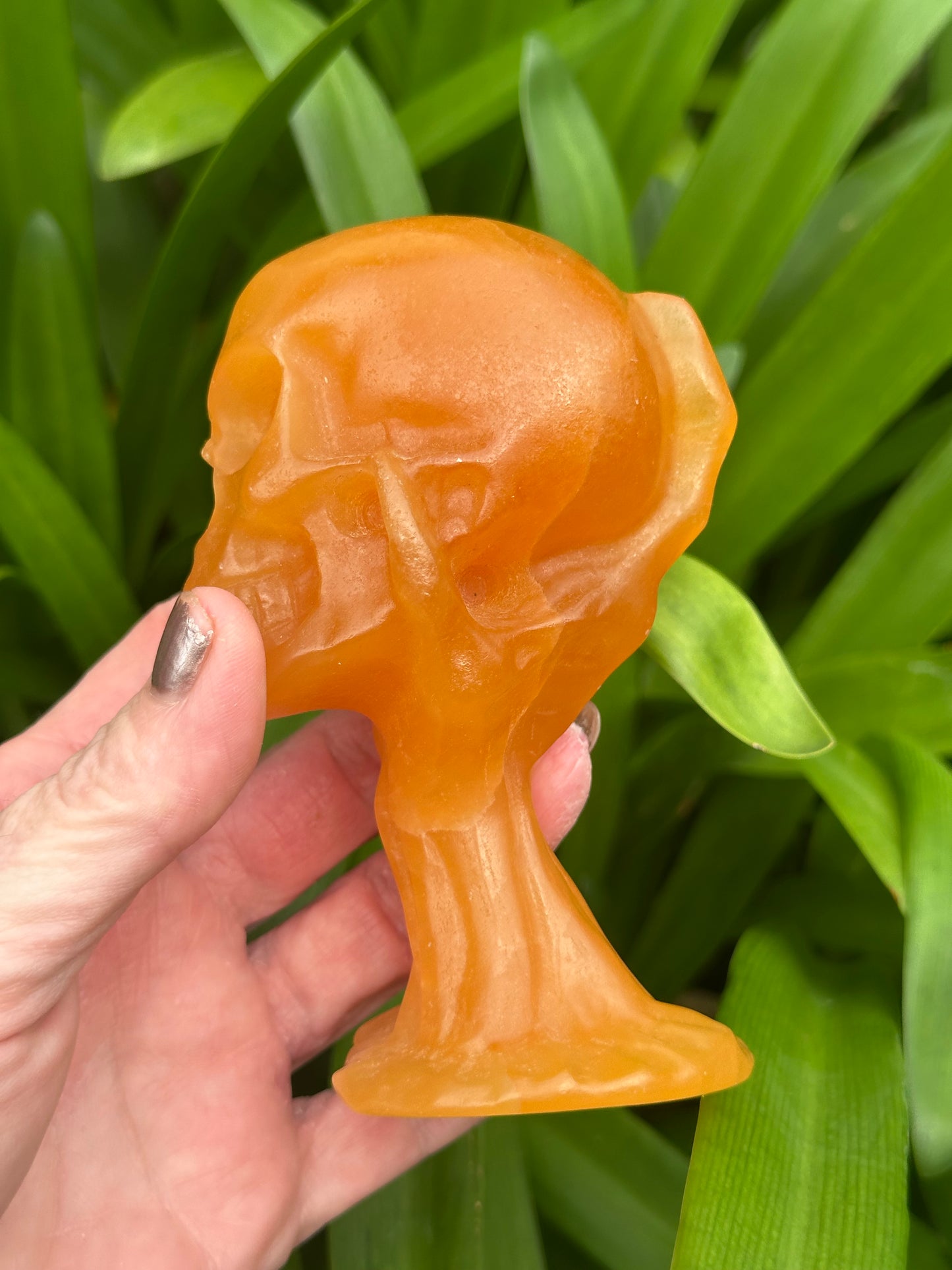 Dark ORANGE CALCITE SKULL - Genuine Crystal - Bright - Sunshine - Skull and Hand - Chunky