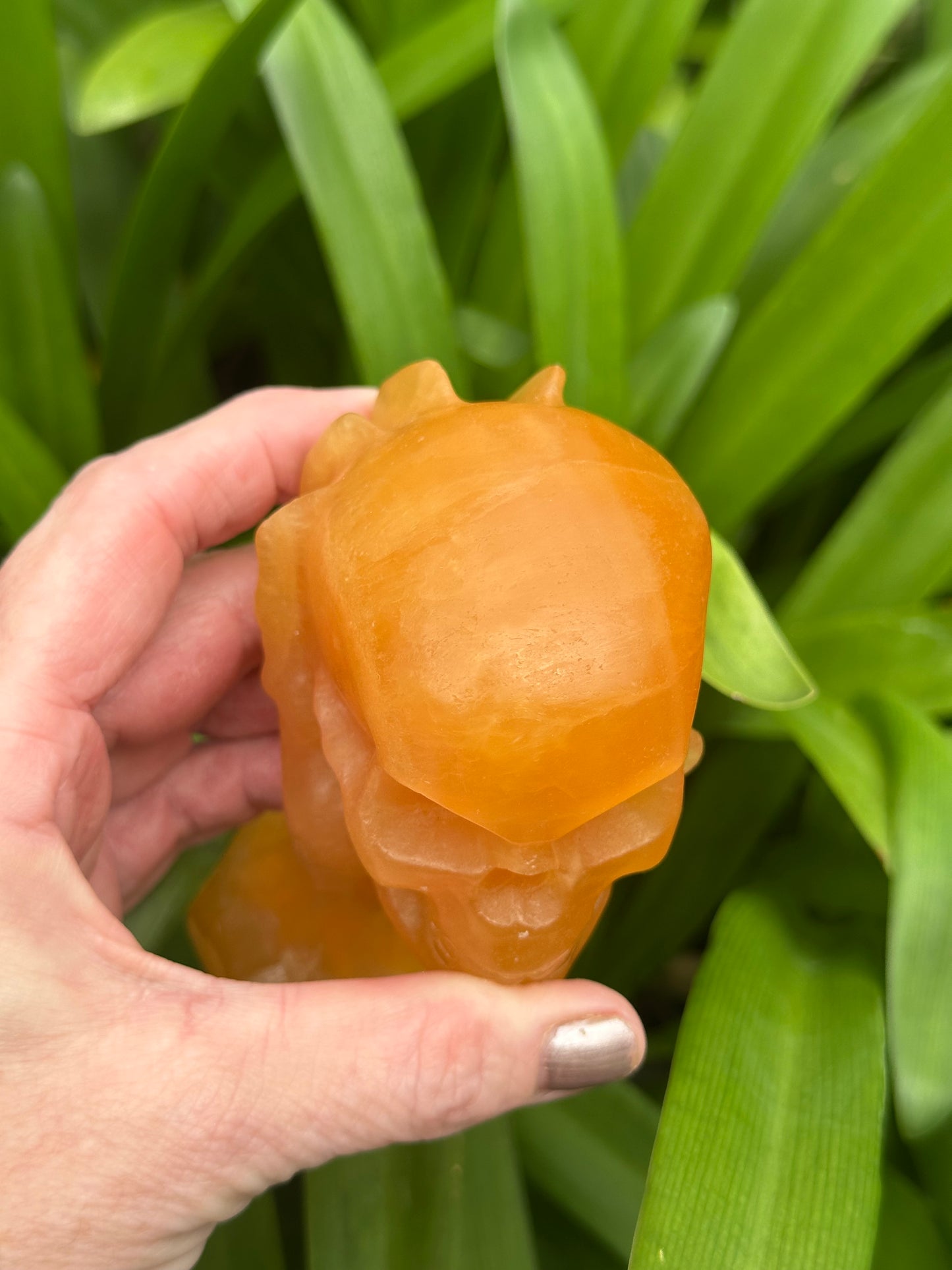 Dark ORANGE CALCITE SKULL - Genuine Crystal - Bright - Sunshine - Skull and Hand - Chunky
