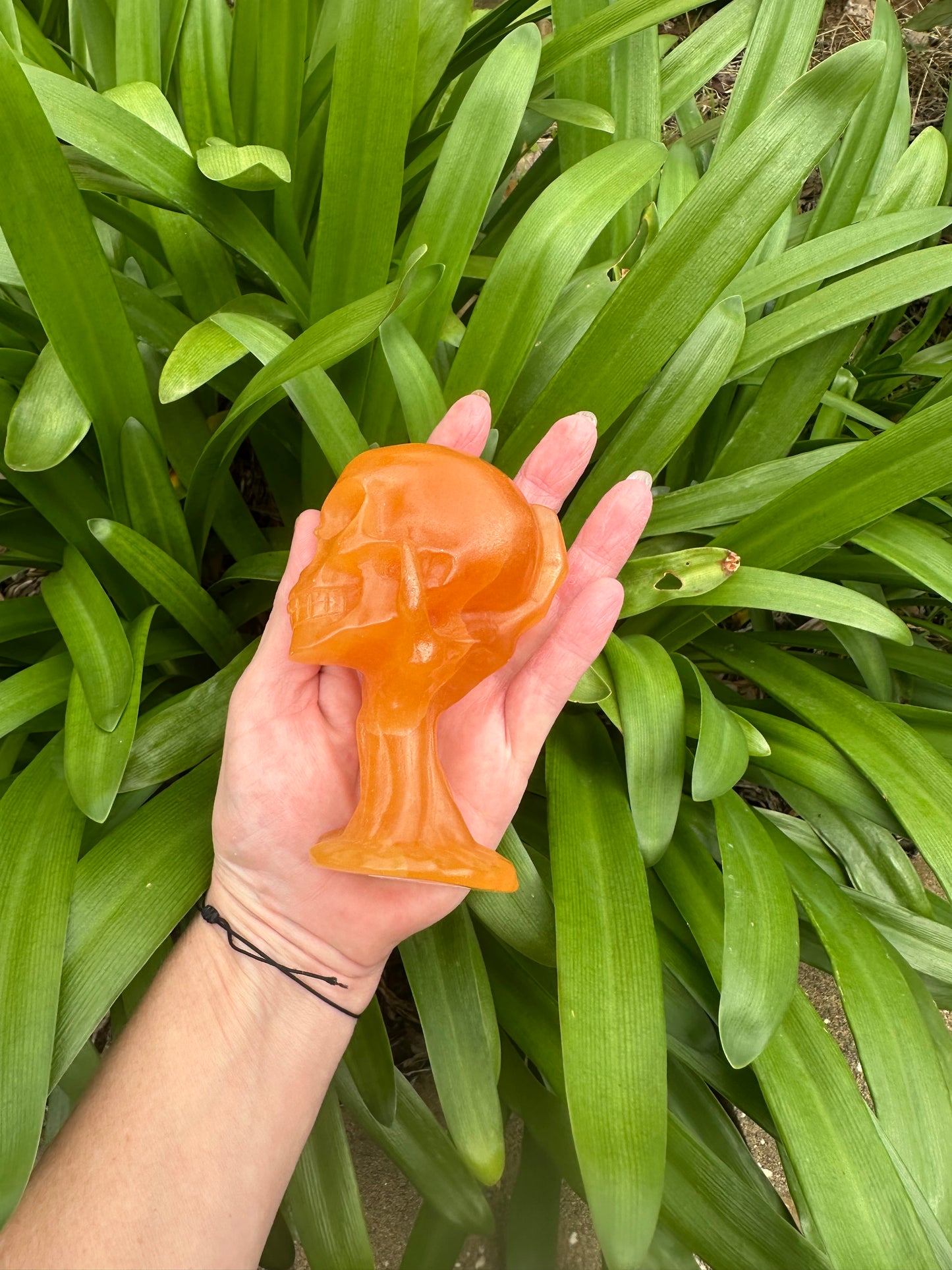 Dark ORANGE CALCITE SKULL - Genuine Crystal - Bright - Sunshine - Skull and Hand - Chunky