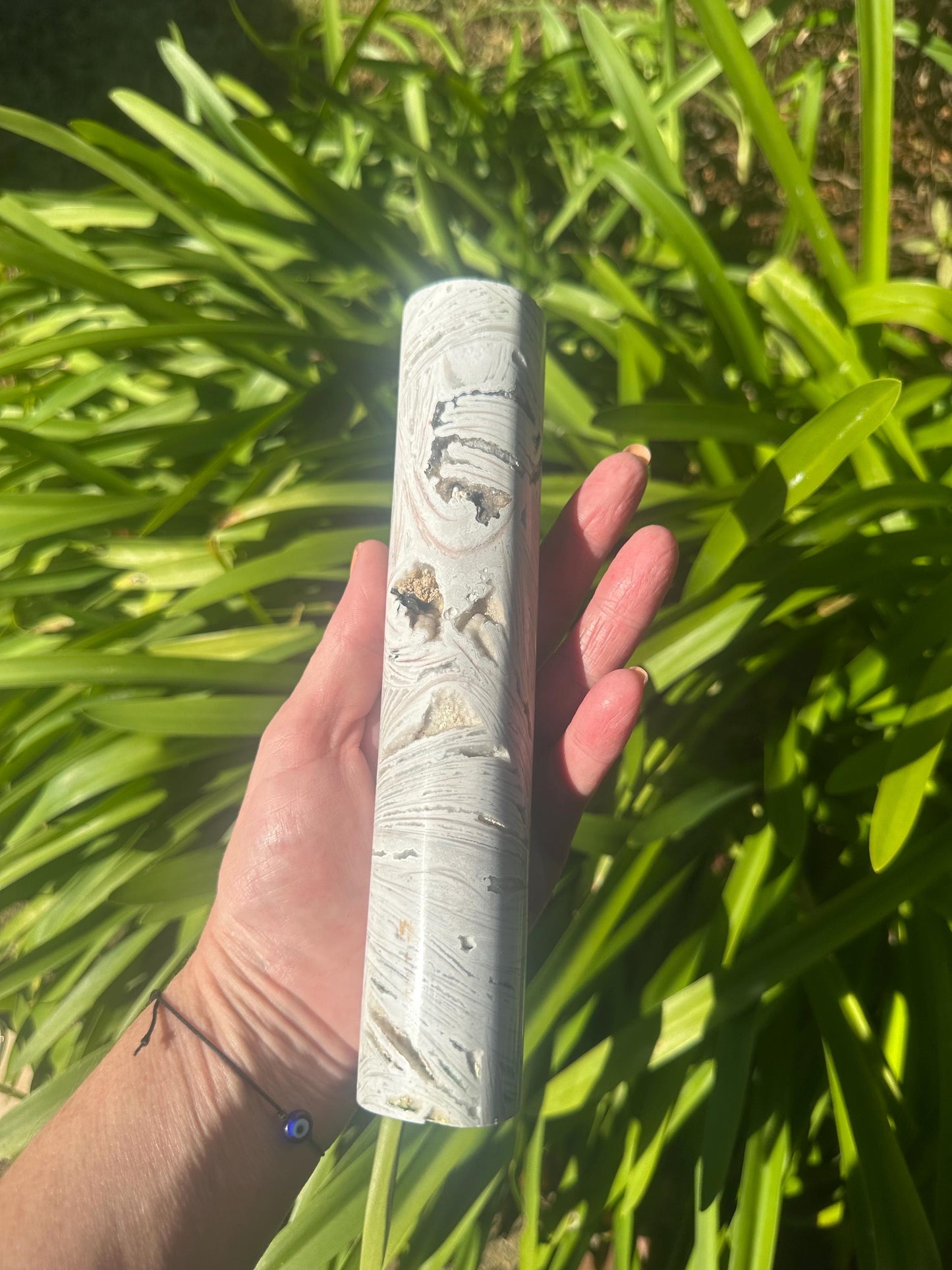 White MEXICAN AGATE CYLINDER with stand