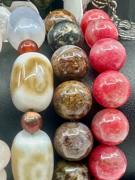 CRYSTAL BEAD BRACELETS - Rose, Agate, Pietersite, Iced Rhodonite