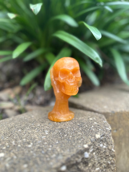 Dark ORANGE CALCITE SKULL - Genuine Crystal - Bright - Sunshine - Skull and Hand - Chunky