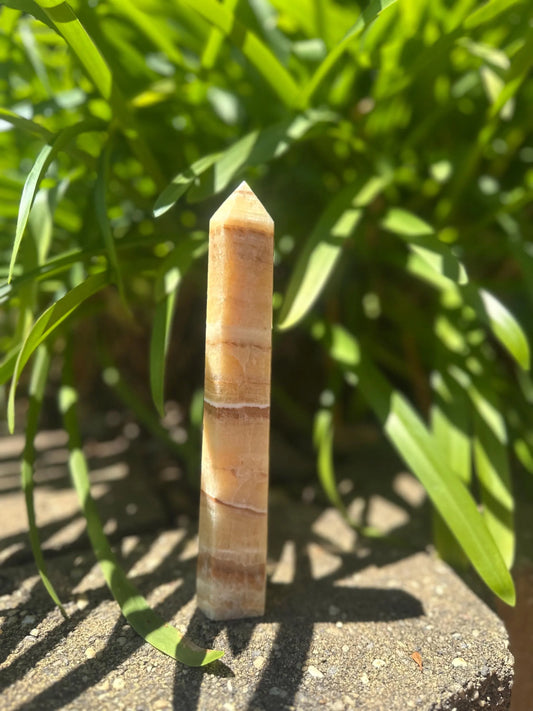 ORANGE BANDED CALCITE TOWER