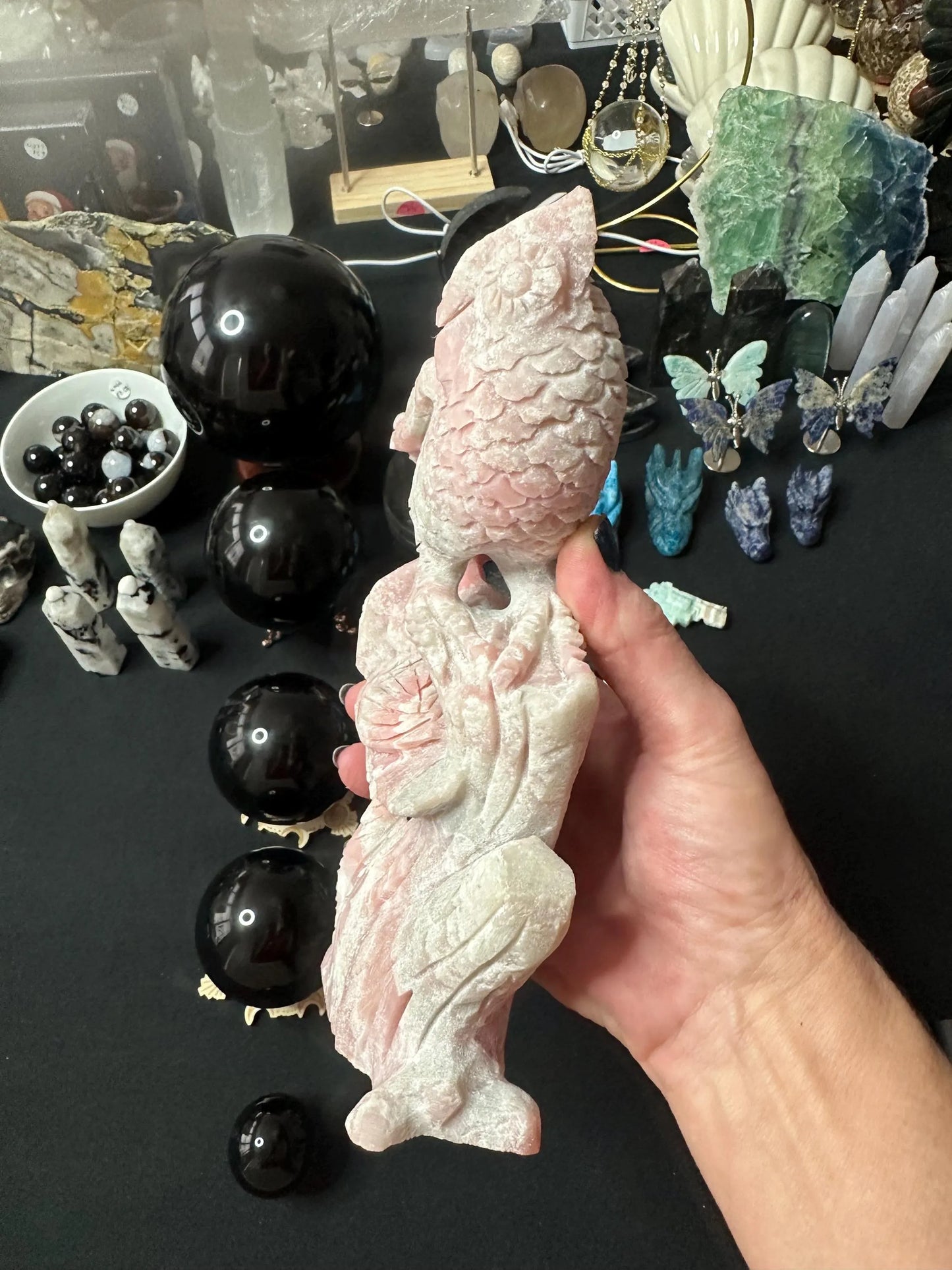 PINK OPAL OWL Carving