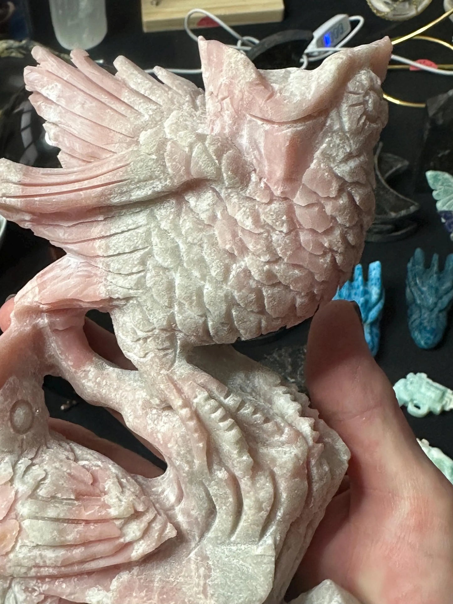 PINK OPAL OWL Carving
