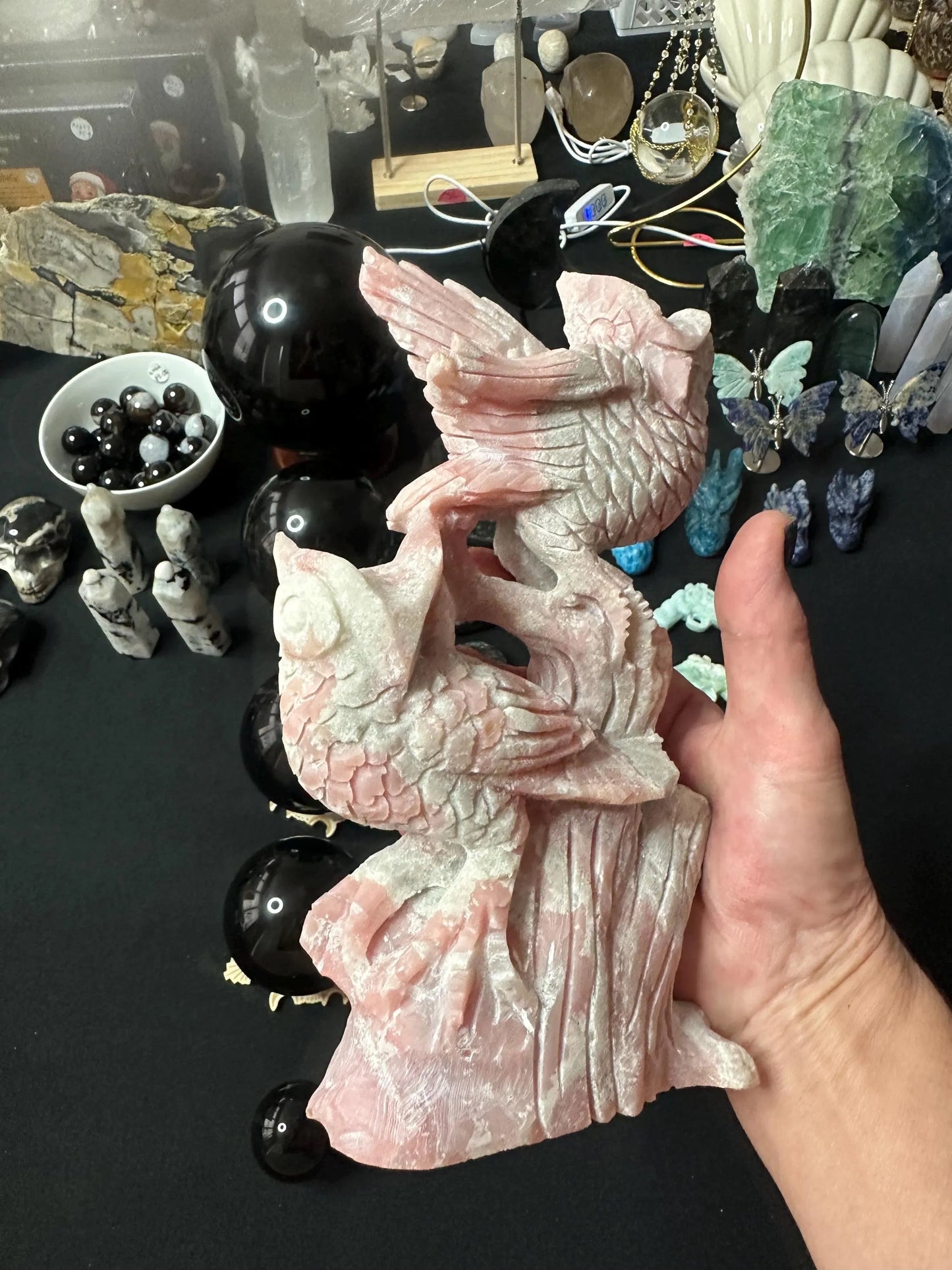 PINK OPAL OWL Carving