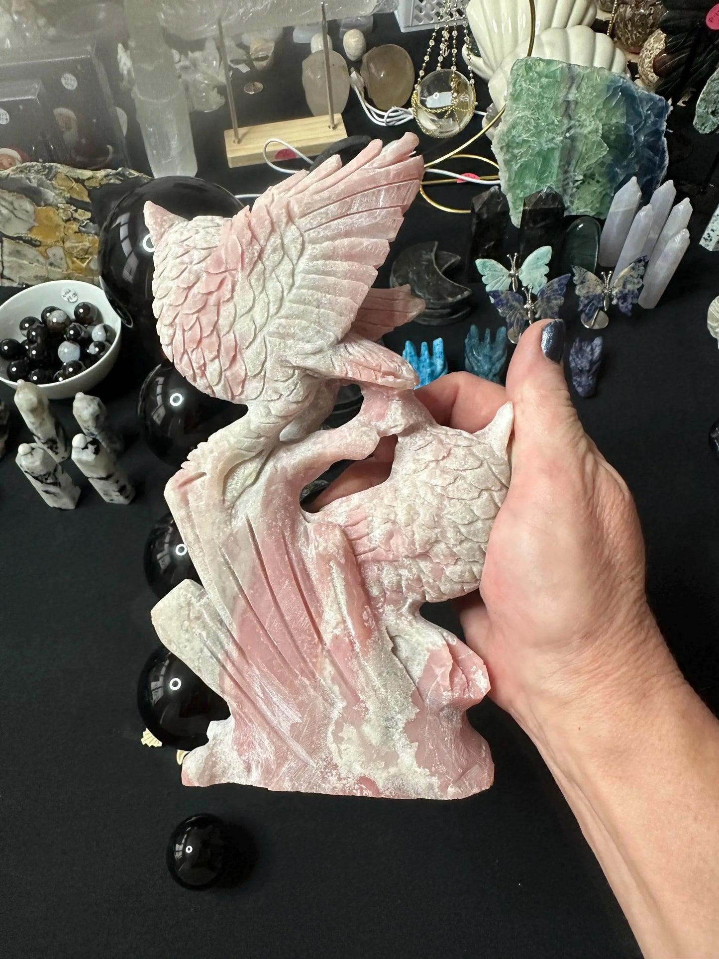 PINK OPAL OWL Carving