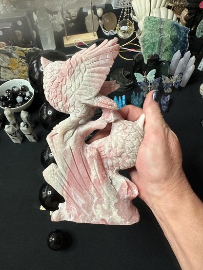 PINK OPAL OWL Carving