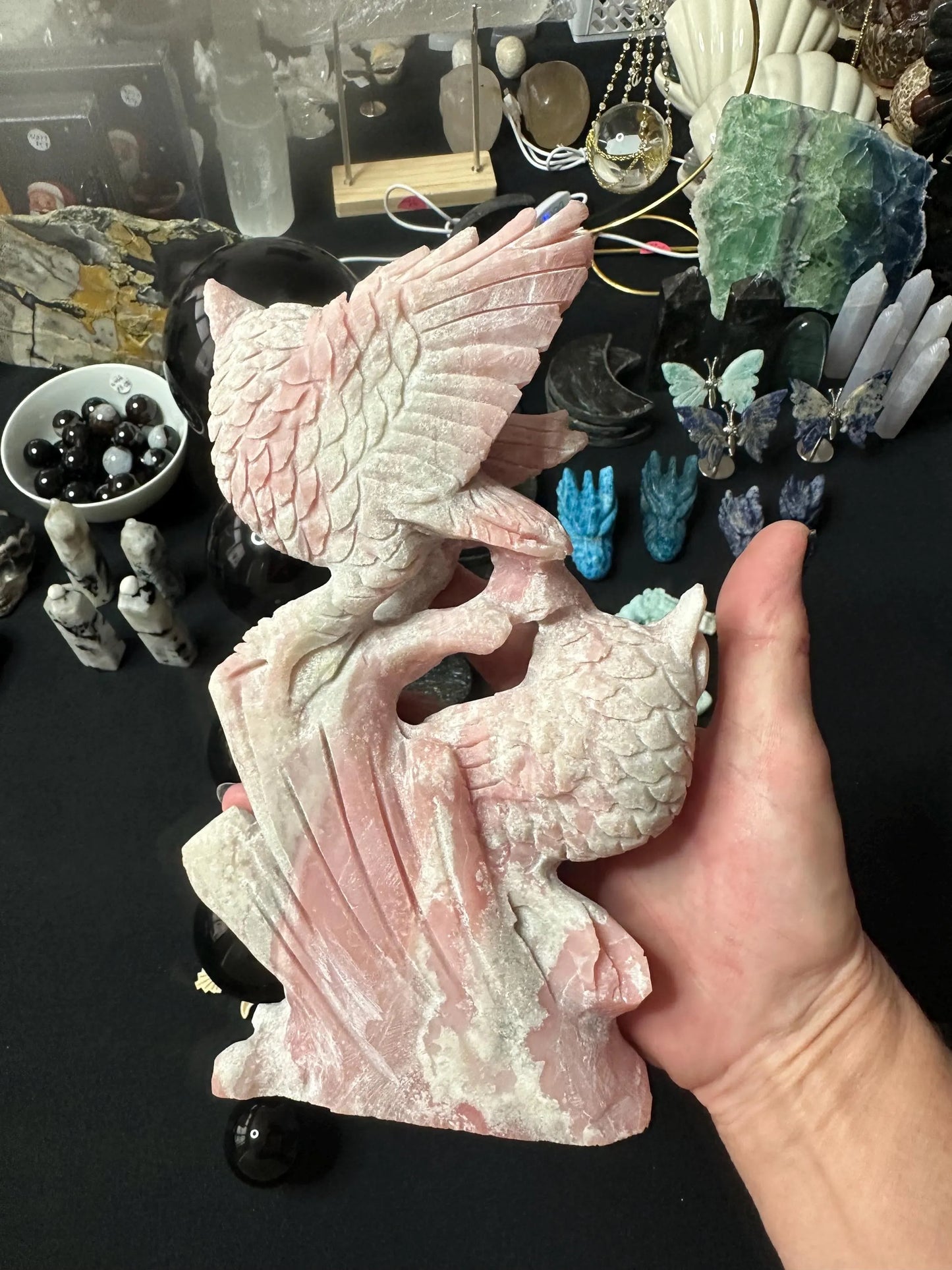 PINK OPAL OWL Carving